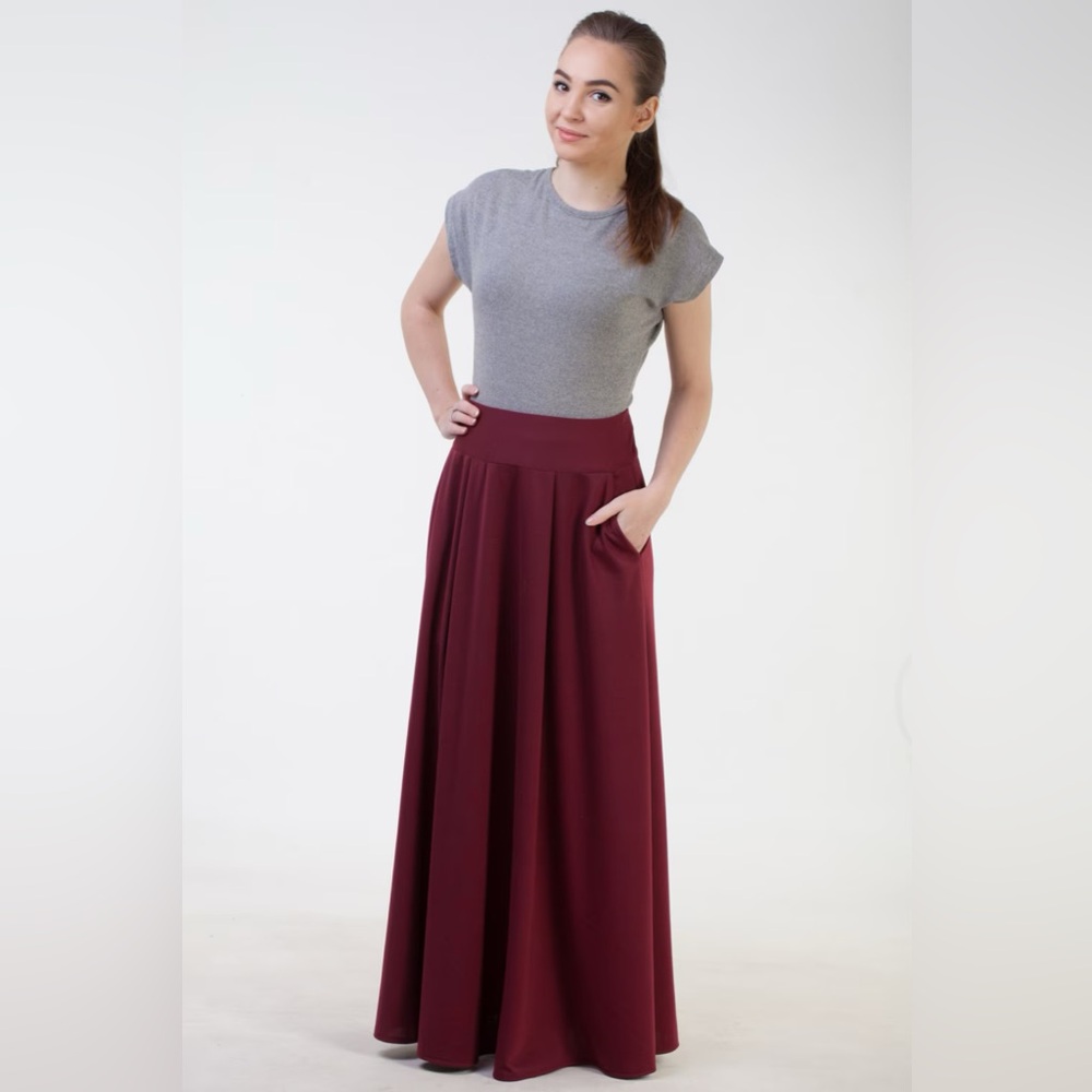 eShakti Deep Red Maxi Skirt